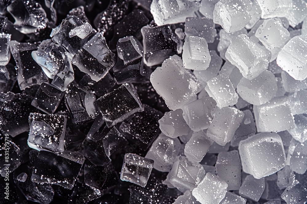 focused on white-gray sugar and salt crystals focused on white-gray sugar and salt crystals