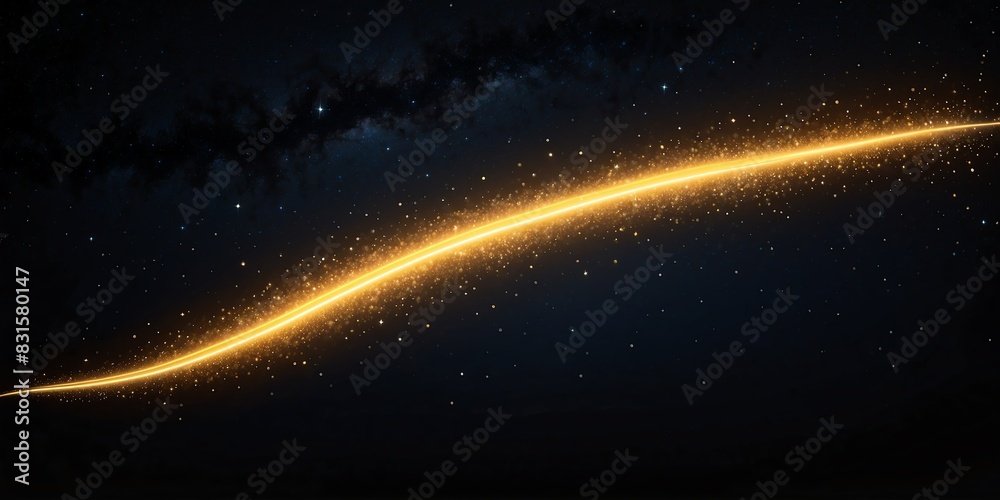 luminous glowing gold trail of shooting star on a dark night sky