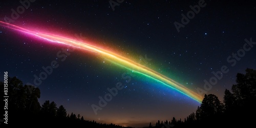 luminous glowing rainbow trail of shooting star on a dark night sky © SevenThreeSky