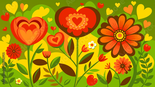Fondo con flores y corazones