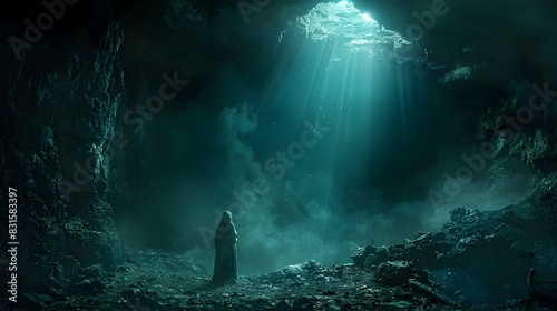 The High Priestess Revealed A Glimpse of Enlightenment in a Gothic Cave Illuminated by Moonlight
