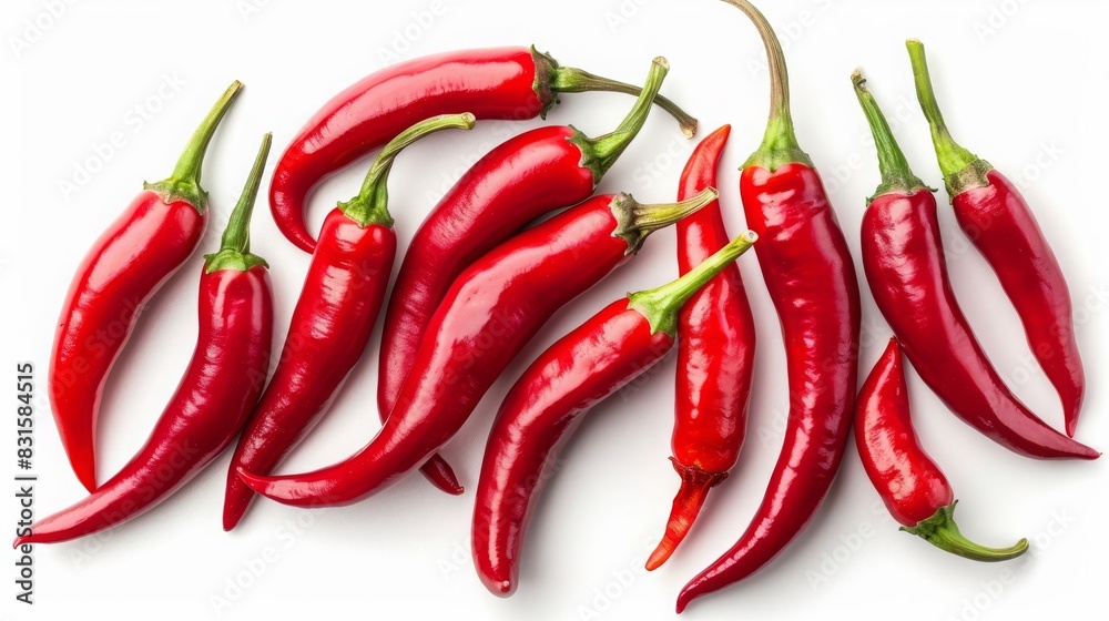 red chili peppers on a stark white backdrop red chili peppers on a stark white backdrop