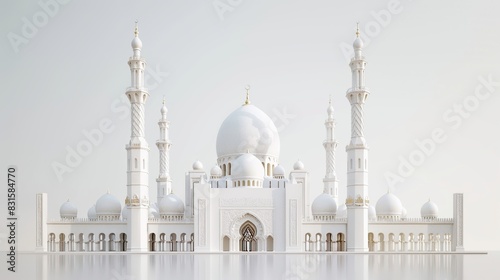 3D Rendering, beautiful mosque miniature, clean white background
