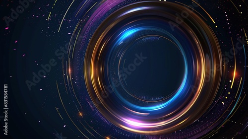circle, shape futuristic technology lines, blue, gold and purple color in dark background photo