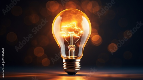 Glowing light bulb on dark background. Innovation concept.