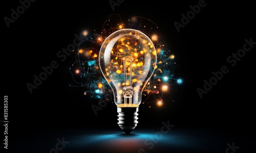 Glowing light bulb on dark background. Innovation concept.