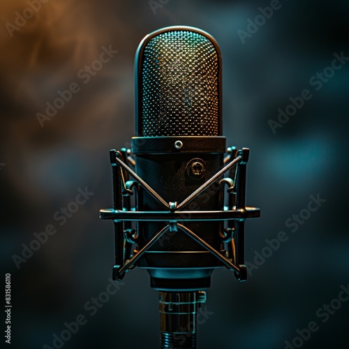 Professional Podcast Mic Isolated on Dark Background