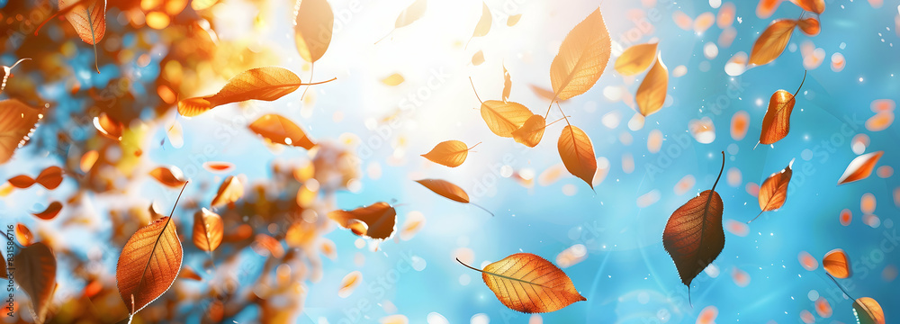 autumn leaves falling in the air in sunny day, summer background banner, summer leaves --ar 25:9 - Image #2 @farhanmalik