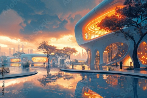 Organic Curved Architecture with Futuristic and Innovative Design for Modern Homes at Dusk