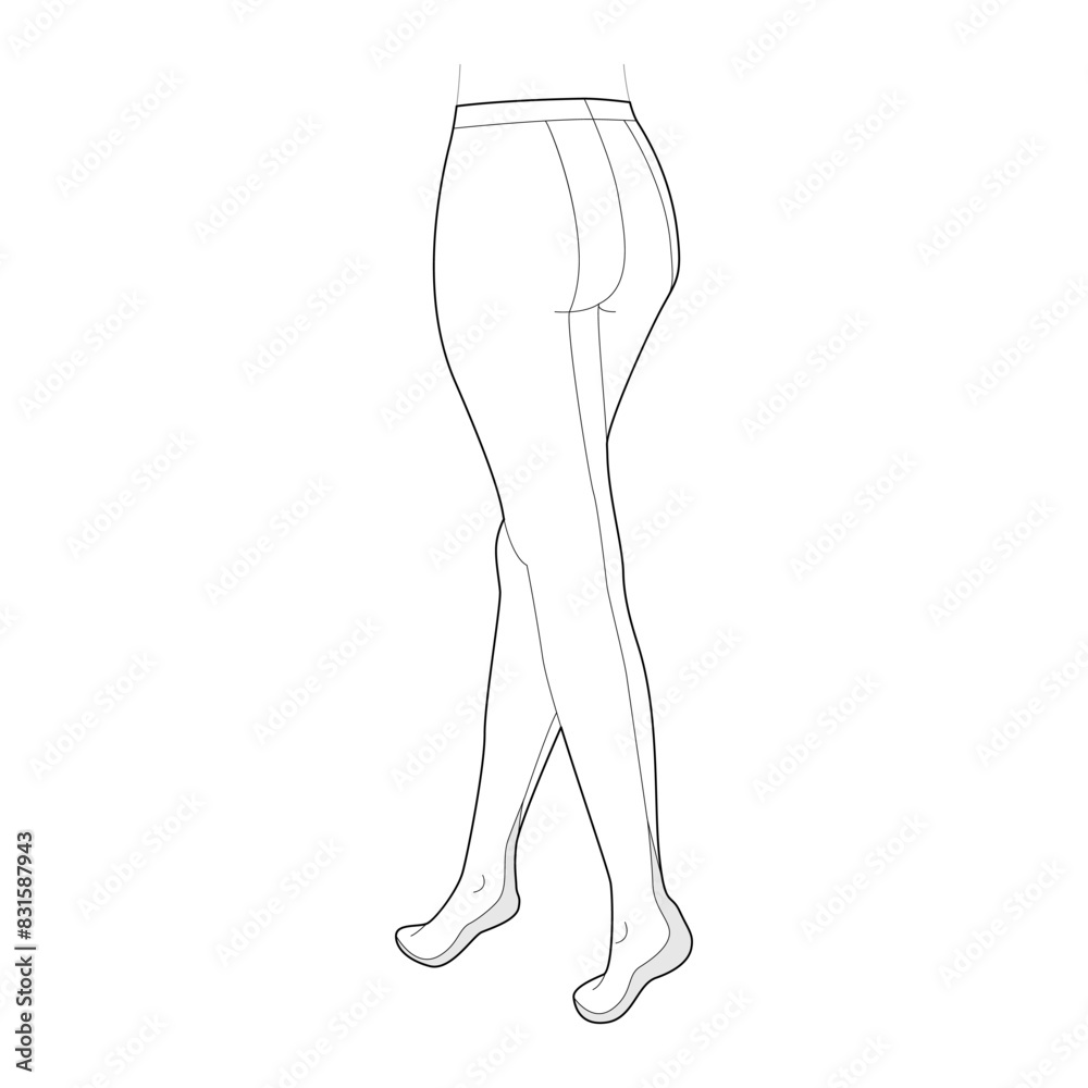 Cuban Heel French Stockings Pantyhose on legs. Fashion accessory clothing technical illustration stocking. Vector 3-4 back view for Men, women unisex style flat template mockup sketch outline isolated Cuban Heel French Stockings Pantyhose on legs. Fashion accessory clothing technical illustration stocking. Vector 3-4 back view for Men, women unisex style flat template mockup sketch outline isolated
