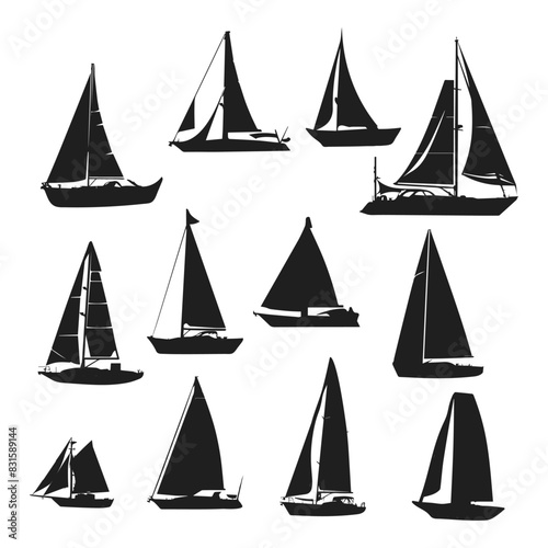 Sailing yacht, boat, ship silhouettes Vector