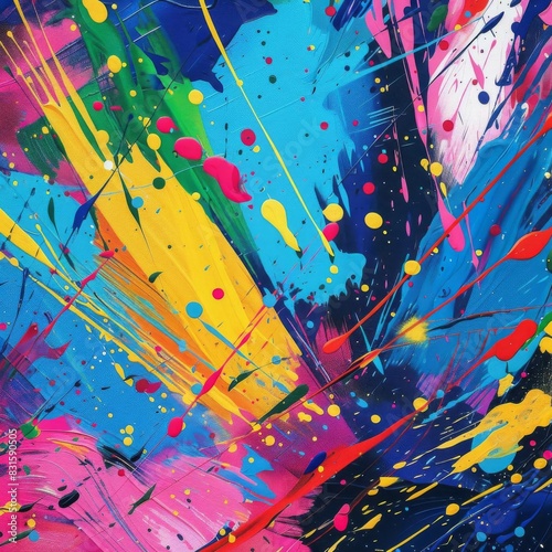 colorful creative explosion vibrant paint splatters and brushstrokes on canvas abstract art background photo