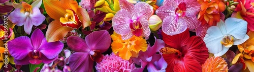 A colorful bouquet of flowers with a variety of colors including pink, orange, and purple. The flowers are arranged in a way that creates a sense of harmony and balance photo