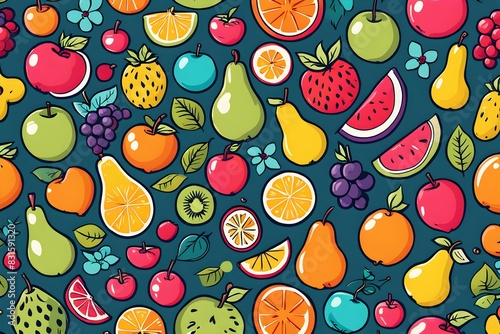 Wallpaper Mural A colorful fruit pattern with a variety of fruits including apples, oranges Torontodigital.ca