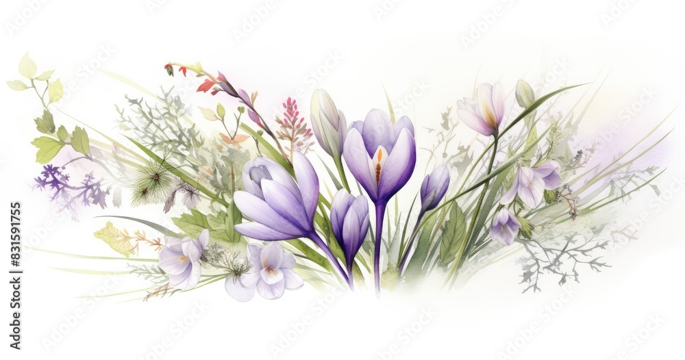 Delicate Floral Illustration of Spring Blooms

