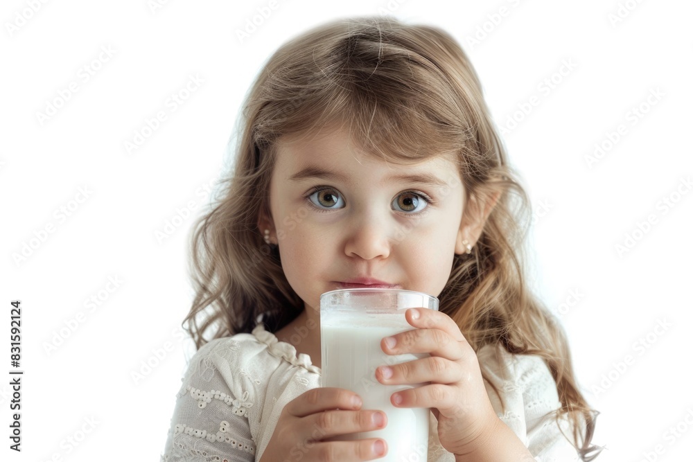 Cute little girl with a glass of milk isolated over white Cute little girl with a glass of milk isolated over white