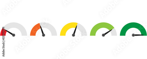 Speedometer flat icon set isolated on white background.