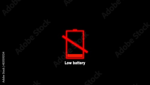 Simple animation of a low battery indicator in flat design. Moving image of a low battery with a simple animation.
