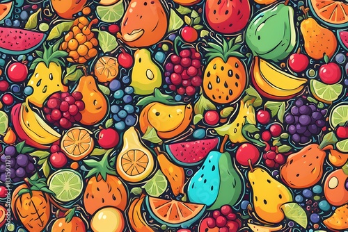 Wallpaper Mural A colorful fruit collage with a variety of fruits including apples, oranges Torontodigital.ca