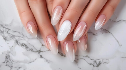 Leinwandbilder Ombre elegant ombre manicure on marble background - trendy nail design for beauty blogs and fashion magazines  © Imane