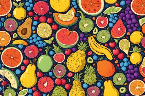 Wallpaper Mural A colorful fruit pattern with a variety of fruits including apples, oranges Torontodigital.ca