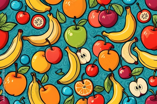 Wallpaper Mural A colorful fruit pattern with bananas, apples, oranges, and cherries Torontodigital.ca