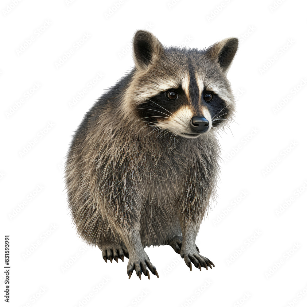 Obraz premium Curious Raccoon Close-Up: A captivating portrait of a raccoon, captured in a moment of quiet contemplation, isolated on transparent background, cut out, png