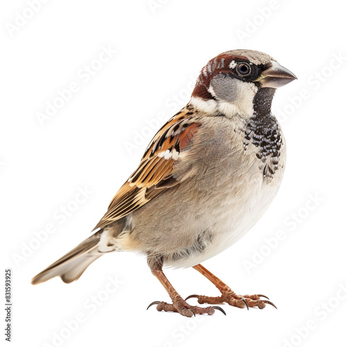 House Sparrow Side View: A charming house sparrow, captured in a close-up side view, showcasing its vibrant plumage and curious expression, isolated on transparent background, cut out, png