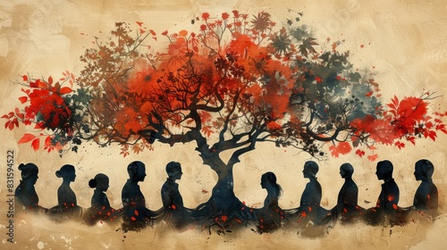 detailed family tree graphic with names and dates, representing generations of relatives conceptual genealogy banner design