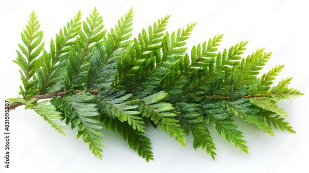 Photo of Fern Pine - Podocarpus spp. position center isolate on white background, clear focus, soft lighting Photo of Fern Pine - Podocarpus spp. position center isolate on white background, clear focus, soft lighting