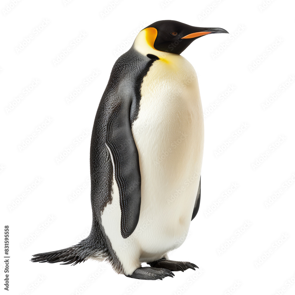 Fototapeta premium Full body of emperor penguin isolated on transparent background, cut out, png, side view