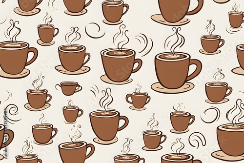 A pattern of coffee cups with steam rising from them