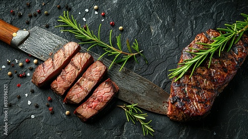 Sliced Delight: Traditional Barbecue Venison Backstrap on Rustic Background photo