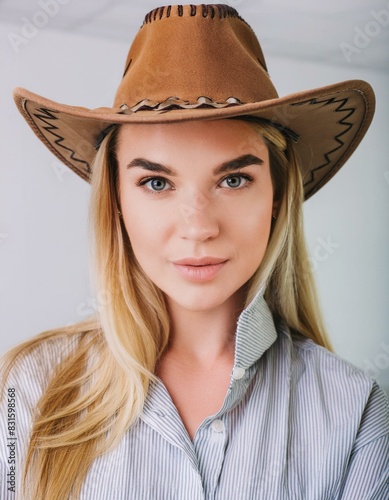 A blonde woman with a cowboy hat