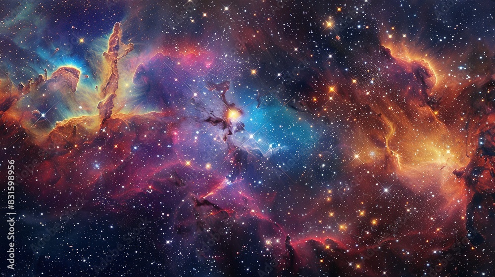 Nebula and Stars in the Galaxy: Outer Space View