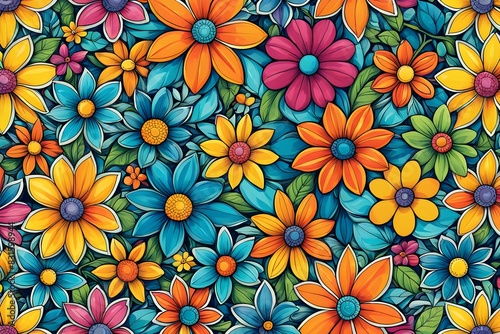 A colorful flowery background with a variety of flowers in different colors