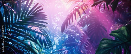 Abstract Jungle With Bioluminescent Foliage  Background