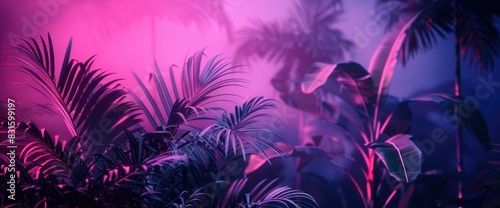 Abstract Jungle With Glowing  Surreal Plants  Background