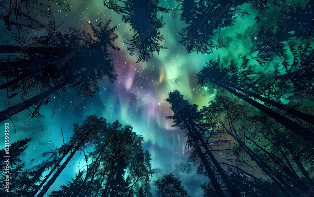 Aurora dancing over the treetops, Northern Lights, Tongass National Forest; Alaska, the United States is very beautiful