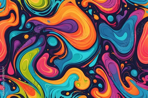 A colorful abstract painting with a lot of swirls and splatters