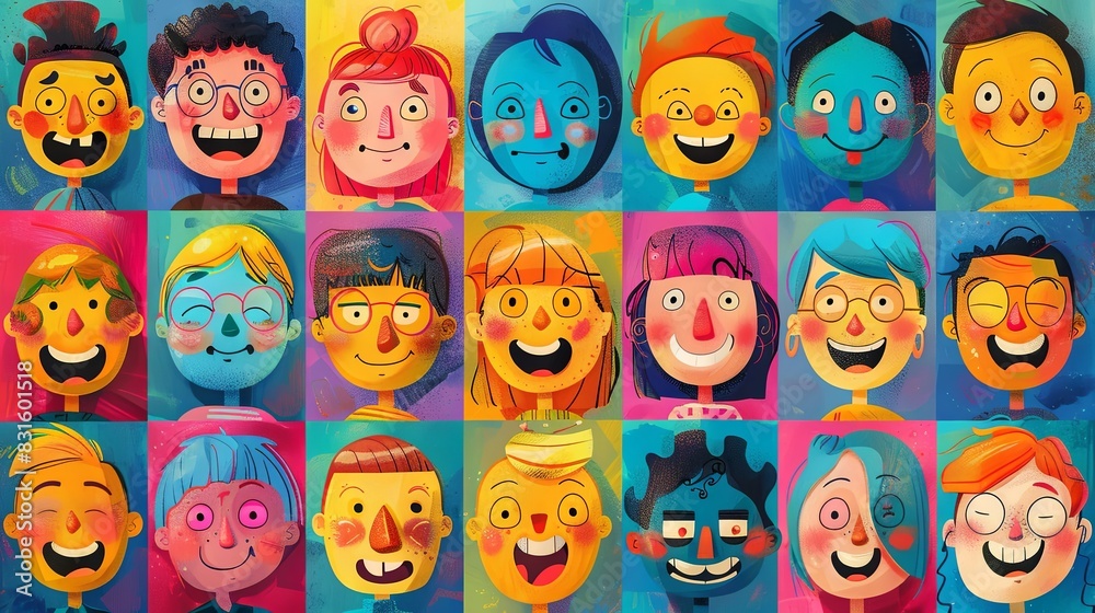 Characters displaying expressive faces in artwork.
