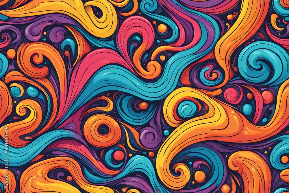 A colorful, abstract painting with swirls and circles A colorful, abstract painting with swirls and circles