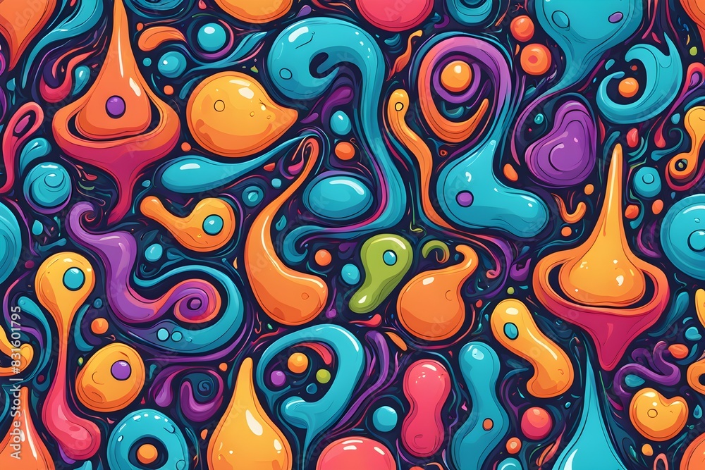 A colorful abstract painting with many different shapes and colors A colorful abstract painting with many different shapes and colors