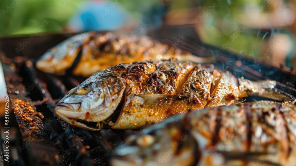 Grilled fish for summer BBQ with shallow depth of field