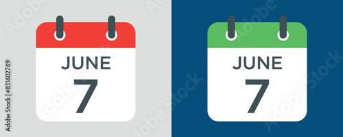 calendar - June 7 icon illustration isolated vector sign symbol