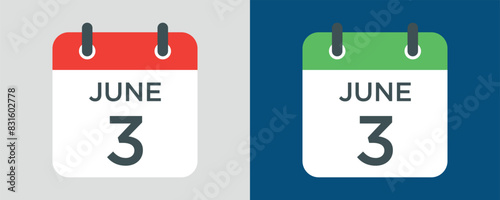 calendar - June 3 icon illustration isolated vector sign symbol