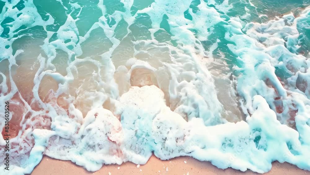 Gentle waves washing over sandy beach, creating serene patterns in water Gentle waves washing over sandy beach, creating serene patterns in water