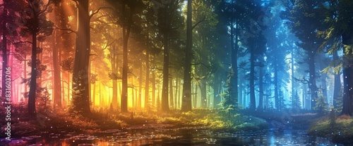 Abstract Enchanted Forest With Rainbow Lights, Background