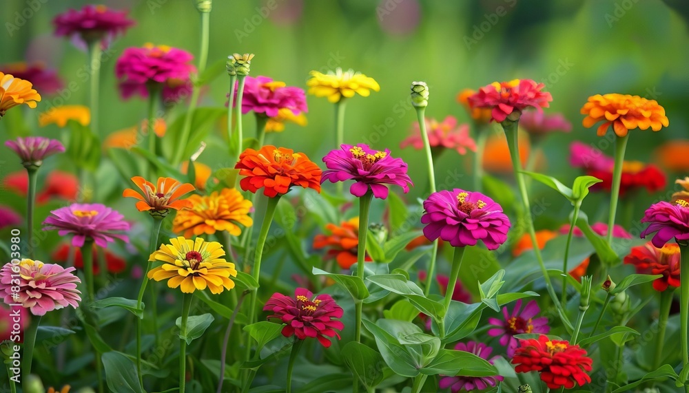 vibrant zinnia garden ultra wide floral banner digital photograph