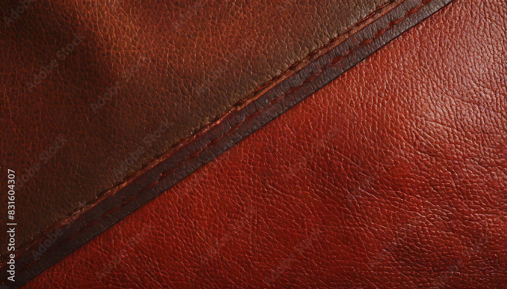 Illustration of a red detailed leather texture close up on wide banner background with copy space. Generative ai